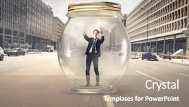  Presentation with city street - Colorful presentation theme enhanced with young businessman trapped backdrop and a coral colored foreground