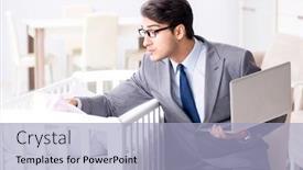  Presentation with caring - Beautiful slides featuring young businessman trying to work from home caring after newborn backdrop and a light blue colored foreground