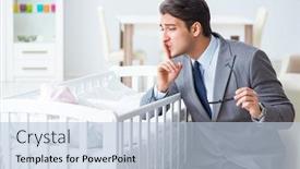  Presentation with caring - Theme with young businessman trying to work from home caring after newborn baby background and a lemonade colored foreground