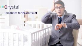  Presentation with caring - Audience pleasing theme consisting of young businessman trying to work from home caring after newborn backdrop and a sky blue colored foreground