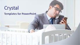  Presentation with newborn baby - Cool new slides with young businessman trying to work backdrop and a sky blue colored foreground