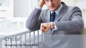  Presentation with caring - Cool new PPT theme with young businessman trying to work from home caring after newborn backdrop and a light blue colored foreground