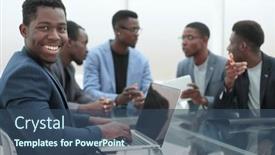  Presentation with laptop - Beautiful presentation theme featuring young-businessman-uses-laptop-sitting backdrop and a ocean colored foreground