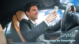  Presentation with behaviour - Amazing theme having young-businessman-using-his-mobile backdrop and a ocean colored foreground