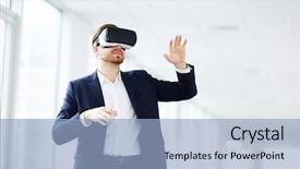  Presentation with virtual work - Beautiful PPT layouts featuring young businessman using virtual reality backdrop and a light blue colored foreground