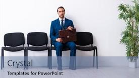  Presentation with interview - Audience pleasing slide deck consisting of young-businessman-waiting backdrop and a teal colored foreground