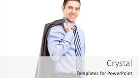  Presentation with shoulder - Amazing PPT theme having young businessman walking with a coat over shoulder isolated on white background backdrop and a white colored foreground