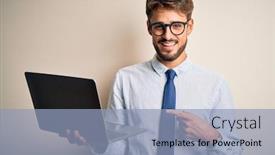  Presentation with glasses - Presentation theme with young-businessman-wearing-glasses-working background and a light blue colored foreground