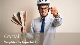  Presentation with bakground - Slide deck with young-businessman-wearing-glasses background and a coral colored foreground