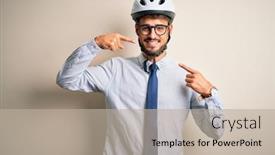  Presentation with bakground - Presentation design enhanced with young-businessman-wearing-glasses background and a mint green colored foreground