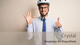  Presentation with bakground - PPT theme with young-businessman-wearing-glasses background and a mint green colored foreground