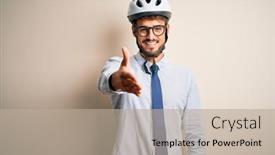  Presentation with bakground - Colorful slide deck enhanced with young-businessman-wearing-glasses backdrop and a mint green colored foreground