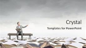  Presentation with red bow - Cool new presentation theme with young businessman wearing red bow tie sitting with book in hands backdrop and a white colored foreground