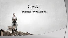  Presentation with red bow - Slide set consisting of young businessman wearing red bow tie sitting on pile of old books background and a light gray colored foreground