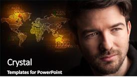  Presentation with world map - Beautiful PPT layouts featuring young businessman with a world backdrop and a black colored foreground
