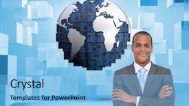  Presentation with composite - Slide set featuring young businessman with arms cross background and a light blue colored foreground