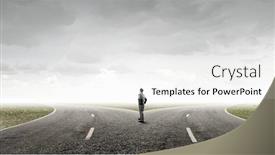  Presentation with asphalt - PPT theme featuring young businessman with arms on waist standing on asphalt road background and a white colored foreground