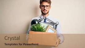  Presentation with people lost money fired businessman - PPT theme consisting of young-businessman-with-beard-fired background and a coral colored foreground