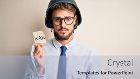  Presentation with war - Audience pleasing slide deck consisting of young-businessman-with-beard-wearing backdrop and a light blue colored foreground