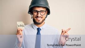  Presentation with war - Presentation with young-businessman-with-beard-wearing background and a light blue colored foreground
