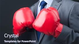  Presentation with pink boxing gloves - Colorful PPT theme enhanced with young businessman with boxing gloves backdrop and a tawny brown colored foreground