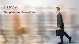  Presentation with people lost money fired businessman - Amazing PPT layouts having young businessman with briefcase hurry backdrop and a lemonade colored foreground