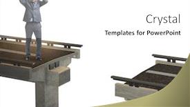  Presentation with broken bridge - Colorful presentation theme enhanced with young-businessman-with-broken-bridge backdrop and a white colored foreground