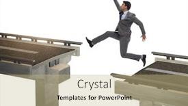  Presentation with broken bridge - Colorful PPT layouts enhanced with young-businessman-with-broken-bridge backdrop and a coral colored foreground