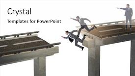  Presentation with broken bridge - Cool new PPT theme with young businessman with broken bridge backdrop and a white colored foreground