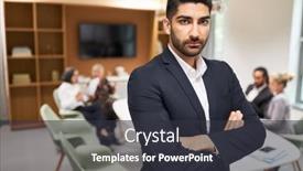  Presentation with front office - Slides consisting of young-businessman-with-crossed-arms background and a  colored foreground