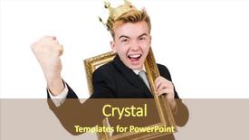  Presentation with picture frame - Cool new slide deck with young businessman with crown and picture frame isolated on white backdrop and a tawny brown colored foreground