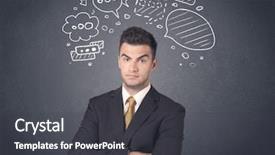  Presentation with head - PPT theme with young businessman with drawn speech background and a  colored foreground