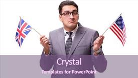  Presentation with british - Presentation enhanced with young businessman with flag isolated background and a violet colored foreground