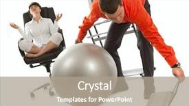  Presentation with office chair - Presentation with young businessman with grey ball background and a coral colored foreground