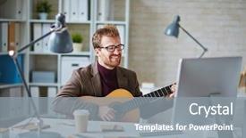  Presentation with guitar - Beautiful PPT theme featuring young businessman with guitar looking backdrop and a gray colored foreground