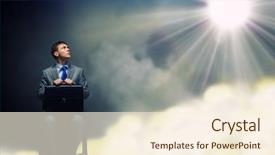  Presentation with head and neck - Presentation enhanced with young businessman with halo above background and a cream colored foreground