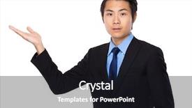 Presentation with show - Presentation theme having young businessman with hand show with blank space background and a black colored foreground