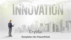  Presentation with new opportunity - Cool new theme with young-businessman-with-hard-hat backdrop and a light gray colored foreground