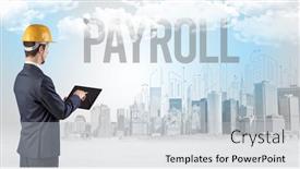  Presentation with payroll - Colorful PPT theme enhanced with young-businessman-with-hard-hat backdrop and a lemonade colored foreground