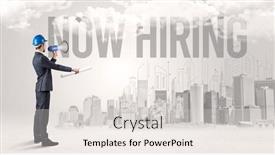  Presentation with new opportunity - Amazing PPT theme having young-businessman-with-hard-hat backdrop and a lemonade colored foreground