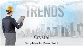  Presentation with business opportunity - Amazing PPT theme having young-businessman-with-hard-hat backdrop and a light gray colored foreground