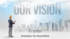  Presentation with business opportunity - Amazing slide set having young-businessman-with-hard-hat backdrop and a white colored foreground