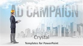  Presentation with campaign - Slide set with young-businessman-with-hard-hat background and a white colored foreground