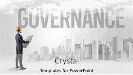  Presentation with new opportunity - Presentation design consisting of young-businessman-with-hard-hat background and a light gray colored foreground