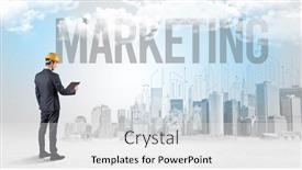  Presentation with new opportunity - Slide set having young-businessman-with-hard-hat background and a white colored foreground