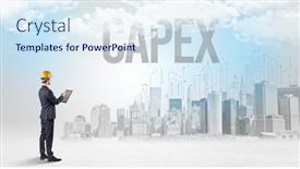  Presentation with new opportunity - Presentation with young-businessman-with-hard-hat background and a sky blue colored foreground