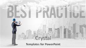  Presentation with best practice - Colorful presentation theme enhanced with young-businessman-with-hard-hat backdrop and a light gray colored foreground