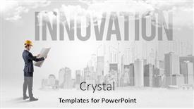  Presentation with new opportunity - Slide deck consisting of young-businessman-with-hard-hat background and a light gray colored foreground