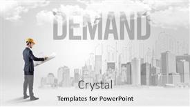  Presentation with hat - Presentation theme enhanced with young-businessman-with-hard-hat background and a light gray colored foreground