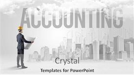  Presentation with hat - PPT theme having young-businessman-with-hard-hat background and a light gray colored foreground